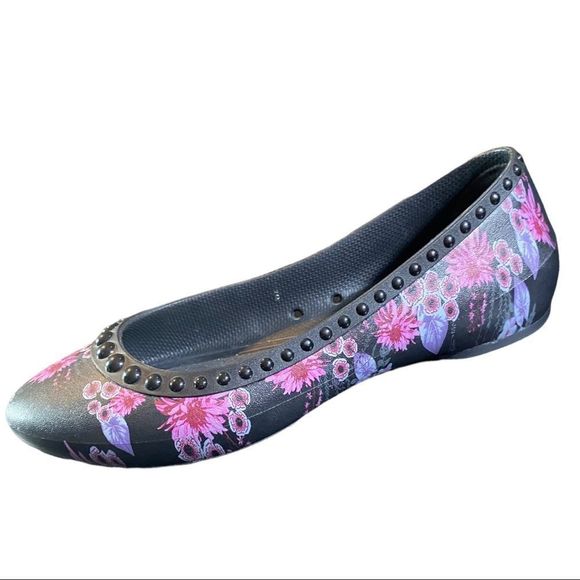 Crocs Lina Luxe Black Pink Purple Floral Ballet Flats Size 7 - Picture 2 of 4